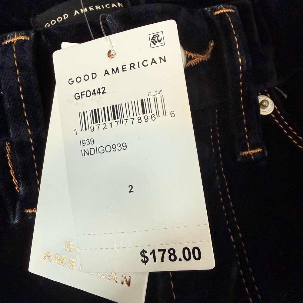 Good American Good Icon Straight Jeans Dark Wash High Rise Stretch Denim NWT - Picture 11 of 11
